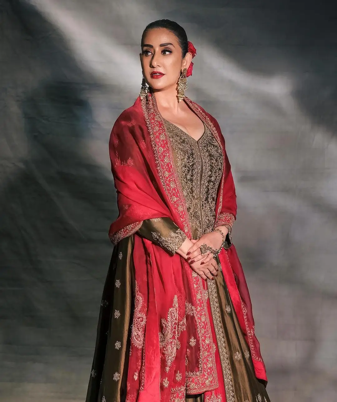 Bollywood Actress Manisha Koirala Stills in Red Dress